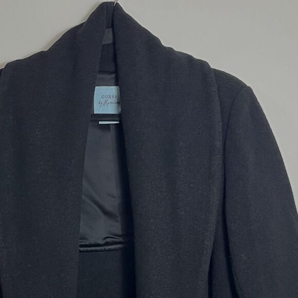 GUESS BY MARCIANO Black Drape Wool Blend Jacket Womens L Open Front Overcoat - Picture 2 of 6